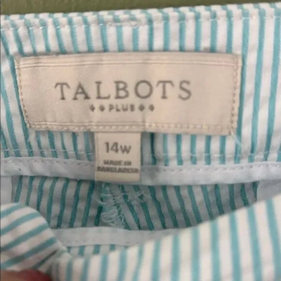 Talbots Blue White Striped Cropped Pants Elastic Waist Sides Sz 14W Plus - Picture 5 of 7